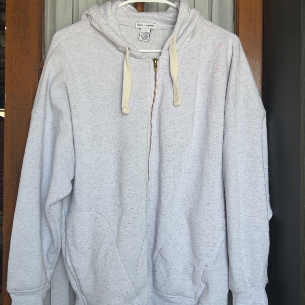 Light Gray Zip-Up Hooded Sweater